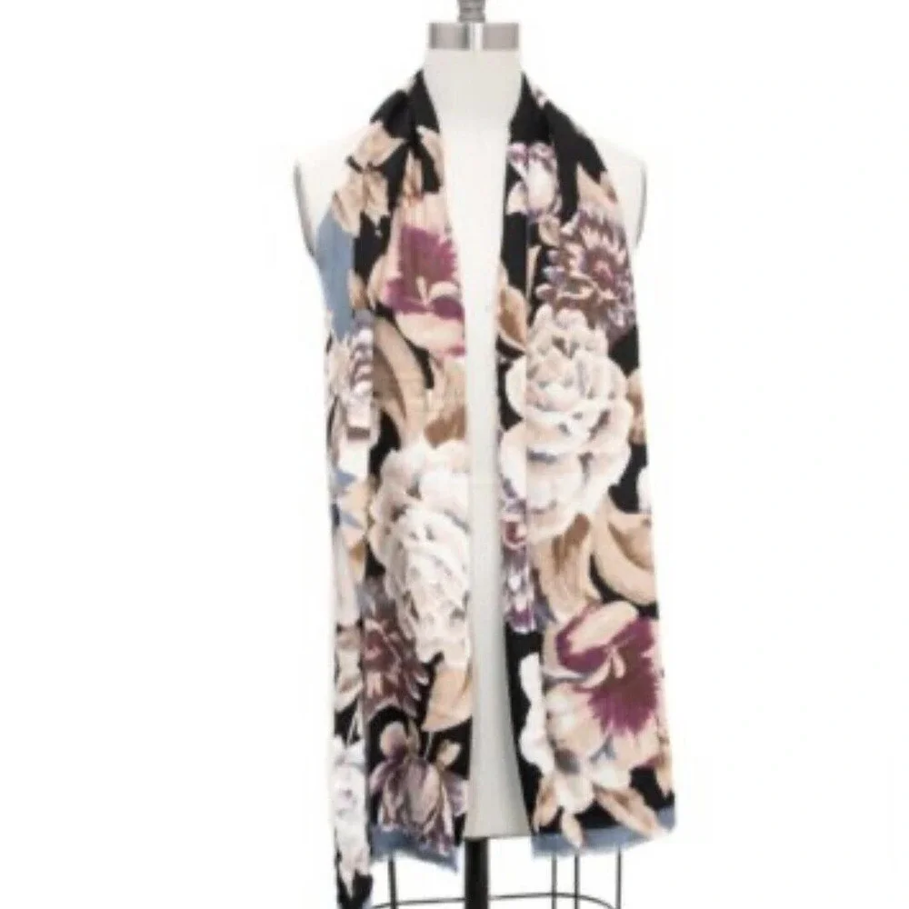 INC‎ International Concepts Gorgeous Floral Pashmina Black New